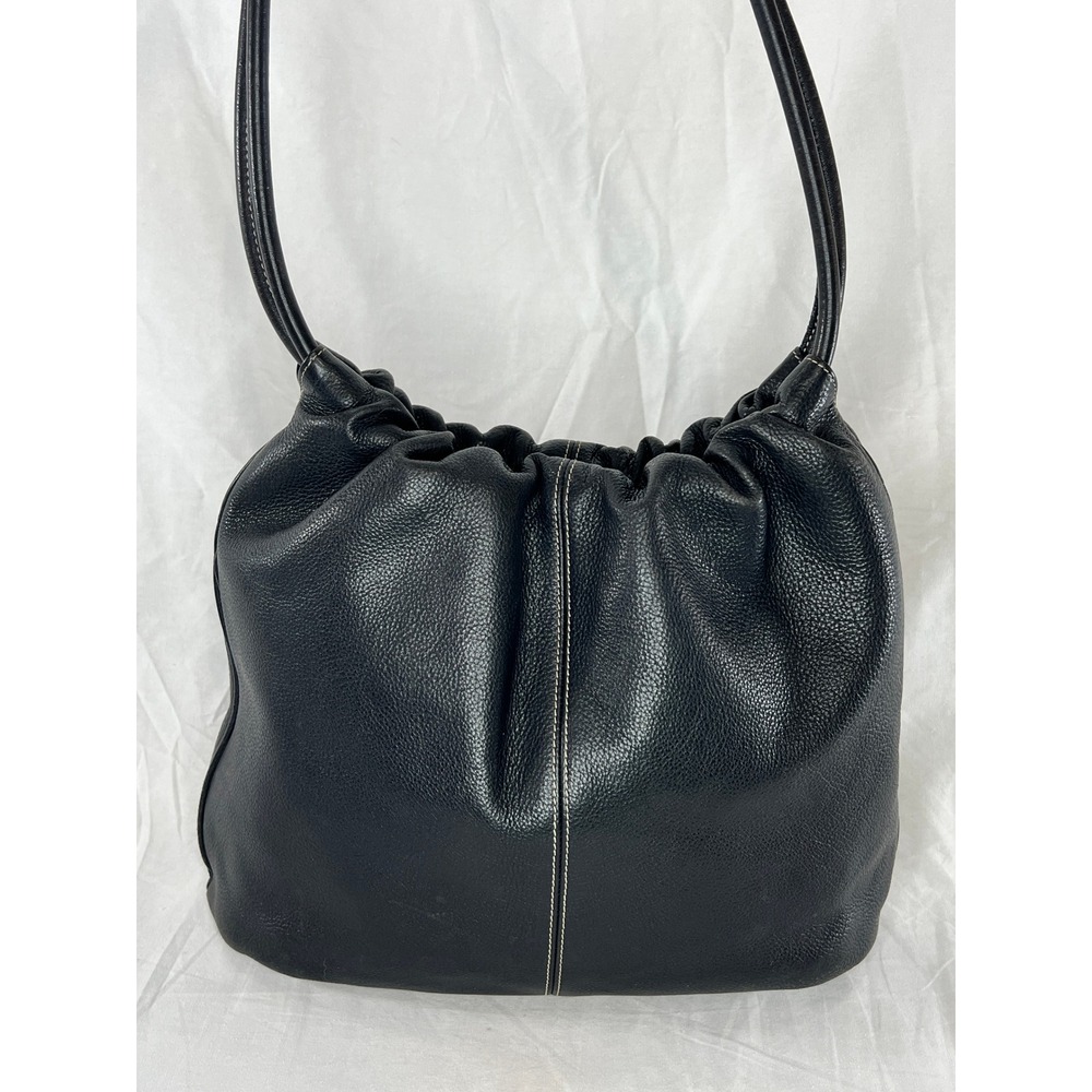 Fossil Black Pebbled Leather Shoulder Bag Slouchy Hobo Purse Classic Handbag Vtg